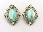 VINTAGE AQUA BLUE MARBLED GLASS AND SEED PEARL CLIP EARRINGS