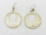 DANGLING MEXICAN STERLING SILVER ETCHED PIERCED EARRINGS SIGNED RVE