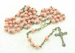 VINTAGE ITALY CORAL GLASS BEAD AND STERLING SILVER CROSS ROSARY