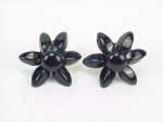 VINTAGE BLACK GLASS FLOWER SCREW BACK EARRINGS WITH MOVEABLE PETALS
