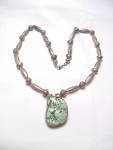 NATIVE AMERICAN OLD PAWN TURQUOISE STERLING SILVER PENDANT NECKLACE