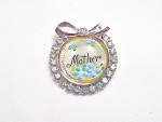 VINTAGE PAINTED MOTHER BLUE RHINESTONE MOTHER OF PEARL BROOCH