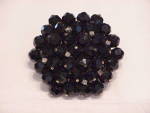 VINTAGE BLACK FACETED GLASS BEAD AND RHINESTONE BROOCH