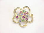 FLOWER BROOCH WITH PASTEL RHINESTONES AND FAUX SEED PEARLS
