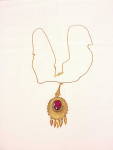 ANTIQUE 14K GOLD FILLED VICTORIAN RED GLASS STONE LAVALIERE NECKLACE 