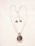 GREY CAT'S EYE STONE PENDANT NECKLACE AND PIERCED EARRINGS SET