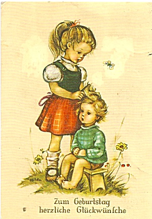 German Birthday Post Card Young Girls Cs11320