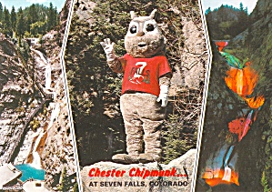 Colorado Springs Co Seven Falls Chester The Chipmunk Postcard Cs14076