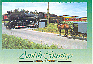 Amish Buggy Waiting On Strasburg Pa Steam Train Pcard Cs2202