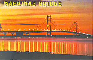 Sunset At Mackinac Bridge Mi Postcard Cs2560
