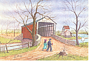 Covered Bridge Watercolor By Jay Mcvey Postcard Cs2825