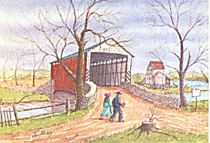 Covered Bridge Watercolor By Jay Mcvey Postcard Cs2829