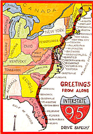 Map Of Interstate 95 I 95 Postcard Cs6893