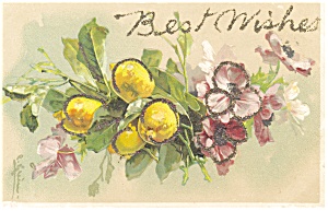 Best Wishes Vintage Postcard With Glitter P10771