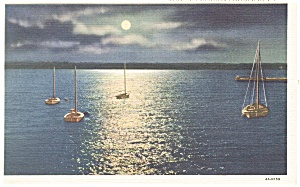 Geneva Ny Moonlight On Seneca Lake Postcard P11891