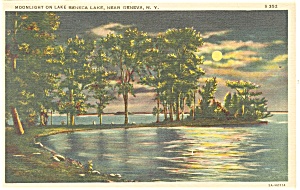 Geneva Ny Moonlight On Lake Seneca Postcard P11892 1936