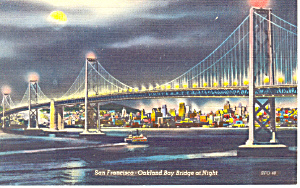 San Francisco Oakland Bay Bridge Ca By Night Postcard P1852