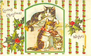 Cats Playing Musical Instruments Christmas Postcard P19505