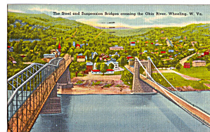 Ohio River Bridges Wheeling West Virginia Postcard P20139