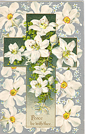 Easter Vintage Postcard Cross And Flowers P20180