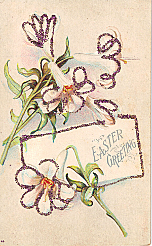 Easter Vintage Postcard Flowers With Glitter P20187