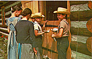 Amish Boys And Girls Enjoying A Treat P28980