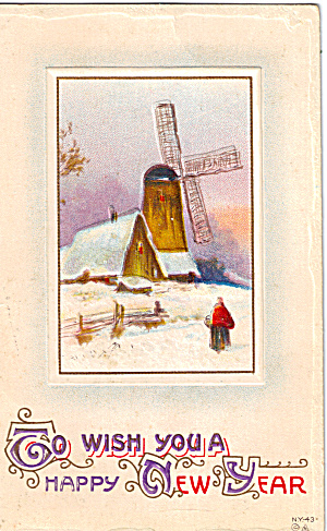 New Years Postcard P30274 Windmill 1915