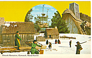 Pilgrims In Winter Scene At Plimouth Plantation Ma P30395