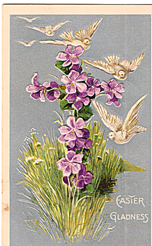 Doves And A Flower Cross Vintage Easter Postcard P30418