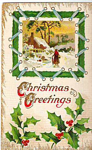 Snow Scene Christmas Greetings Vinatge Postcard P30438
