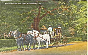 Williamsburg Va Colonial Coach And Four Postcard P33671