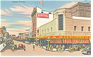 Tampa Fl Franklin Street Vintage Cars Linen Postcard P9031
