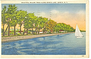 Geneva Ny Sailboat On Seneca Lake Postcard P9796 1943
