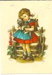German  Postcard Hummel Like Girl with puppy  cs11224