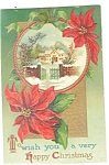 Christmas Postcard Poinsettia Snow Scene Postcard p11605