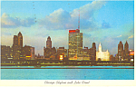 Chicago Skyline and Lake Front at Night Postcard p18632 1960