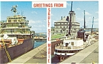 Freighters in The Soo Locks Postcard p5714