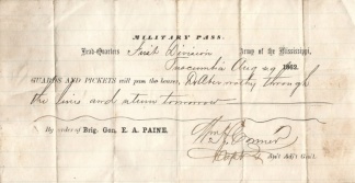 1862 Confederate Pass For Surgeon