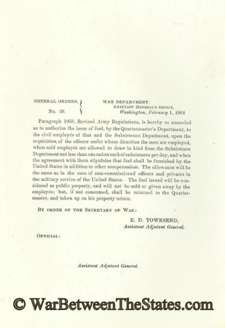 1864 Orders, Fuel Is Authorized To Be Issued By Q.m. Department