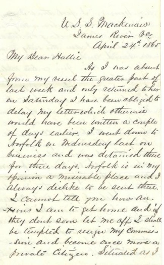 Union Naval Surgeon's Letter From The U.s.s. Mackinaw