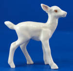 Unmarked 1940s White Pottery Fawn, 3 1/8" high.  Looks like a Beswick. Glaze craze, otherwise excellent. 