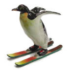R108r Penguin on Skis, 2 1/4" high, new Northern Rose porcelain miniature. 