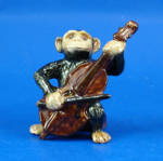K0051 Chimp with Bass Fiddle, about 1.8" high.  New porcelain miniature. 