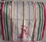 Cute old striped towel with a red embroidered kitten with a basket on one side. Excellent<BR>condition. Measures 34" by 16".<BR>
