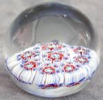 Beautiful domed red white and blue millefiori paperweight. Very good.