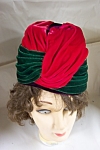 Red, Green, & Purple Velvet Pillbox Style Hat