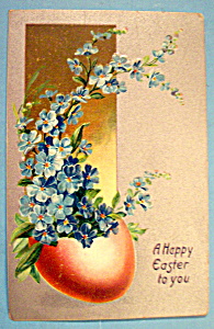 Happy Easter To You Postcard With Red Egg & Blue Flower