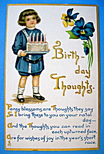 Birthday Children Postcard By Tuck w/Child Holding Cake (Image1)