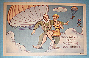 A Soldier & Woman Flying With A Parachute Postcard