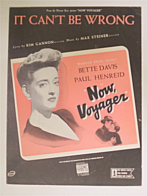 Sheet Music For 1942 It Can't Be Wrong W/bette Davis